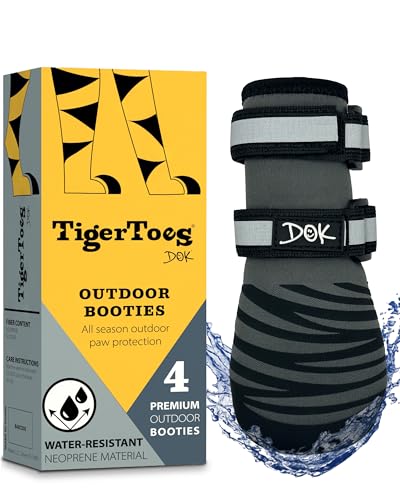 DOK TigerToes Premium Neoprene Dog Booties for Winter - Grip That Works Even When Twisted - Versatile Paw Protection That Prevents Licking, Slipping, and are Great Booties for Dogs Paws (Large)