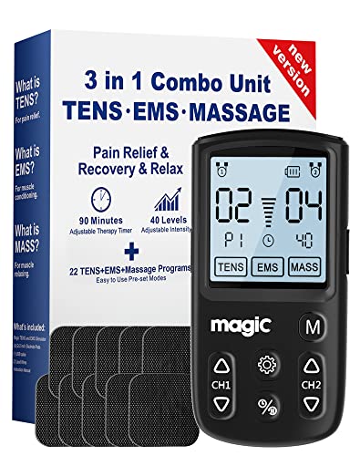 Tens Unit Muscle Stimulator Machine - Dual Channel Electronic Pulse Massager, Tens EMS Machine for Pain Relief Therapy with 10 Electrode Tens Unit Replacement Pads (2'x2')