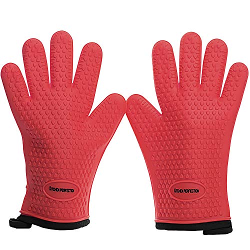 KITCHEN PERFECTION S Silicone Smoker Oven Gloves -Extreme Heat Resistant BBQ Gloves -Handle Hot Food Right on Your Grill Fryer Pit|Waterproof Oven Mitts |Superior Value Set+3 Bonuses