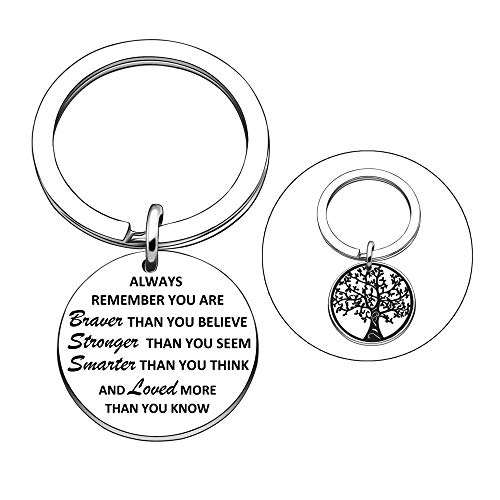 Maxforever Inspirational Gifts, Always Remember You Are Braver, Stronger, Smarter Than You Think Inspirational Quote Pendant Keychain Keyring, for Son Daughter Aunt Niece Family & Friends