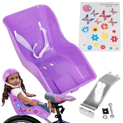 Ride Along Dolly Doll Bicycle Seat Bike Seat (Purple) with Decorate Yourself Decals (Fits Standard Sized Dolls and Stuffed Animals) - Purple