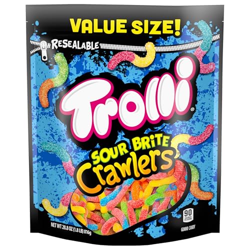 Trolli Sour Brite Crawlers Candy, Sour Gummy Worms, Springtime Easter Candy, 28.8 Ounce Resealable Bag