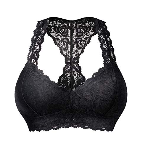 Rolewpy Women's Sexy Lace Bra Padded Racerback Breathable Bralette Bustier (Black(Gym Crop Top), M(36A 36B 36C 36D))