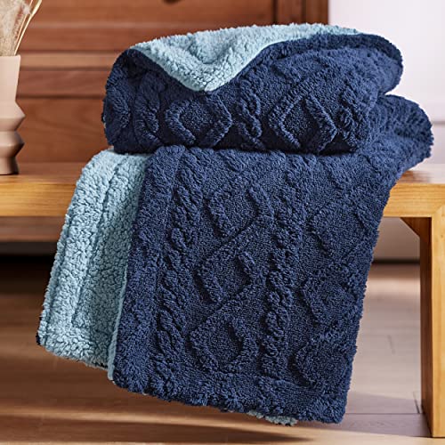 Bedsure Sherpa Blanket Twin Size - Twin Blanket Fuzzy Soft Cozy Throw for Couch, Fleece Thick Warm Blanket for Winter, Navy, 60x80 Inches