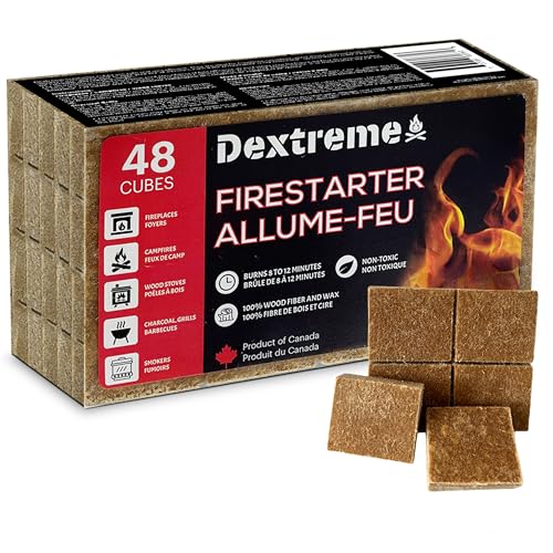 Dextreme Fire Starter Pack of 144/48 Natural Fire Starters Cubes for Campfires, Charcoal, BBQ, Grill Pit, Fireplace, Wood Stoves, Smokers and Camping - Easy to Ignite and Non Toxic… (48 Squares)