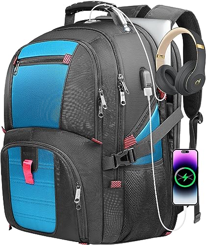 Yamdeg Large Travel Backpack, 17 inch Laptop Backpack for Men, Big Large Capacity Work Bag Carry On Backpacks，17.3 Inch TSA Airline Approved Bag With USB Charging Port Fits, Gifts For Him Men, Blue