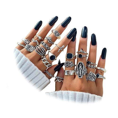 25 PCS Vintage Silver Stackable Midi Rings Set - Boho Retro Hollow Carved Statement Pieces for Women and Girls