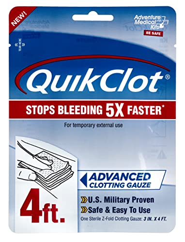 Adventure Medical Kits QuikClot Advanced Clotting Gauze - Flexible Hemostatic Medical Gauze - Stop Bleeding Faster with Quick Clotting Gauze - Survival Kit Supplies - 3' x 48''