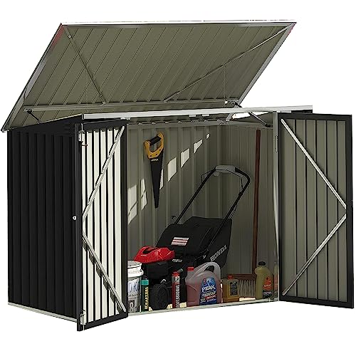 Devoko Outdoor Storage Shed 5.8 x 3.3 FT Metal Trash Shed Waterproof Outside Storage with Lid Chain Hydraulic Gas Rod for Trash Can Toys Weeding Tools
