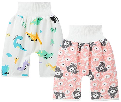 Happy Cherry Diaper Short Cotton Training Pants Baby Sleep Time Clothes Mattress Protection Pink Bear-3+Dinosaur-1 M