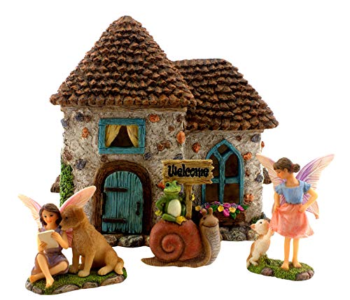 PRETMANNS Fairy Garden House Kit - Fairy House, Fairy Garden Accessories Outdoor & Fairies for Fairy Garden – Fairy Houses for Gardens Outdoor - 4 Piece Kit for Adults