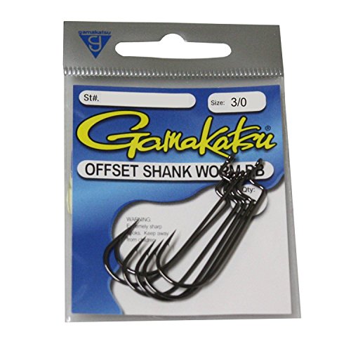 Gamakatsu Offset Shank Round Bend Worm Hook-5 Per Pack (Black, 3/0)