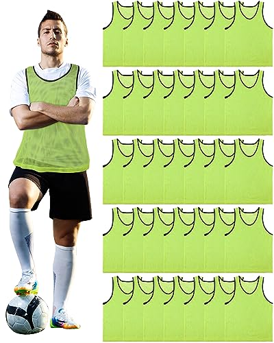 Jiuguva 36 Pack Unisex Adult Soccer Pinnies Scrimmage Training Vests Sports Team Practice, Soccer, Football, Basketball (Green)