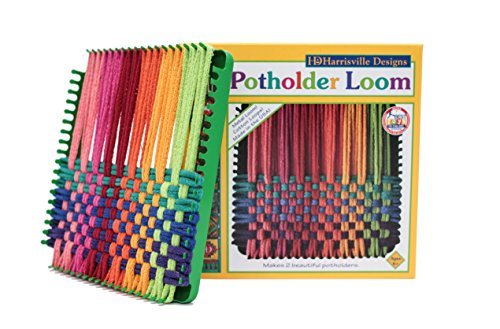 Friendly Loom 7' Potholder Kit Green Metal Loom and Bright Rainbow Color Cotton Loops, Makes 2 Potholders, MADE IN THE USA by Harrisville Designs.