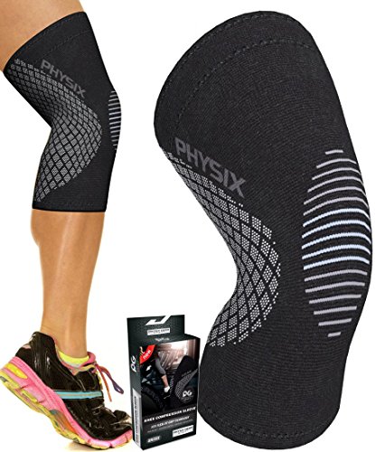 PHYSIX GEAR Knee Support Brace - Premium Recovery & Compression Sleeve for Meniscus Tear, ACL, MCL Running & Arthritis - Best Neoprene Stabilizer Wrap for Crossfit, Squats & Workouts (Single Grey S)