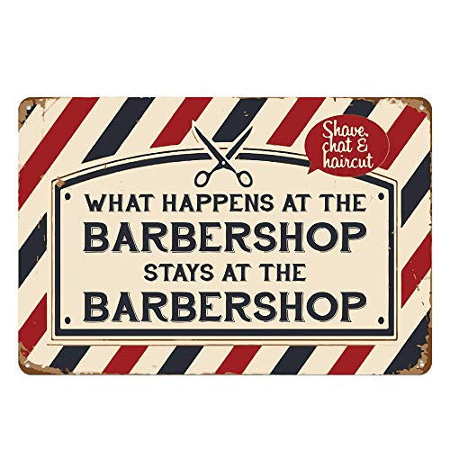WONDERCAVE what happens at the barbershop stays at the barbershop metal tin sign for Bar Cafe Garage Wall Decor Retro Vintage 7.87 X 11.8 inches