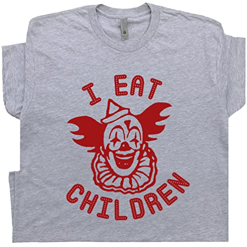 M - Creepy Clown T Shirt Pennywise The Funny Vintage Graphic Tshirts for Men Kids Offensive I Eat Children Weird Novelty Tee Gray