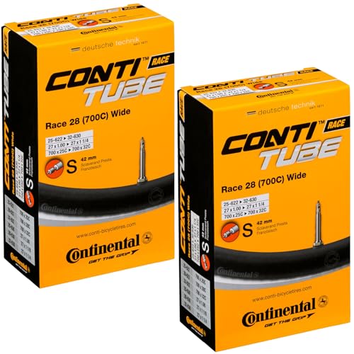 Continental Race 28' Wide 700x25-32c Inner Tubes - 42mm Presta Valve (Pack of 2 w/Conti Sticker)