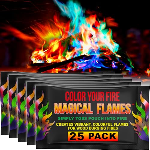 Magical Flames Fire Color Changing Packets for Campfires, Fire Pit, Outdoor Fireplaces - Camping Essentials for Kids & Adults - 25 Pack