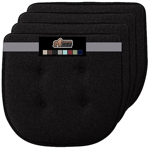 Gorilla Grip Tufted Memory Foam Chair Cushions, Set of 4 Comfortable Pads for Dining Room, Slip Resistant Backing, Washable Kitchen Table, Office Chairs, Computer Desk Seat Pad Cushion, 16x17 Black