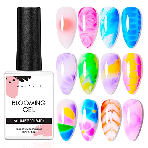 Makartt Clear Blooming Gel 15ml UV LED Soak Off Nail Art Polish for Spreading Effect Marble Nail Polish Gel Paint Nail Designs for DIY Color Flower Watercolor Magic Beauty Gift