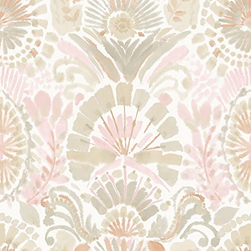 Tempaper Pink Bohemia Damask Removable Peel and Stick Wallpaper, 20.5 in X 16.5 ft, Made in The USA, Wandering Rose