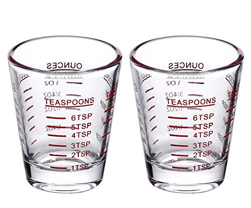 Measuring cup Espresso Shot Glass Liquid Heavy Glass Wine Glass 26-Incremental Measurement 1oz, 6 Tsp, 2 Tbs, 30ml (2 pack-red)