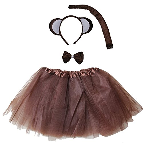 Kirei Sui Kids Animal Monkey Ears Brown Mouse Headband & Tutu Costume Dark Brown