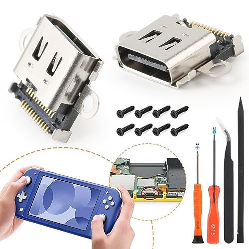 2 Pack Replacement for Nintendo Switch Lite Charging Port Switch Lite Dock Connector NS Lite HDH-001 USB Type C Charge Power Socket Port Console Accessories Repair Parts(With Screws and Tools)