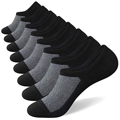 SIXDAYSOX No Show Socks for Men 8 pack Cotton Thin Low Cut Non Slip for Loafer Flats Sneakers(8 Pairs - Black, US Shoes Size 9-11)