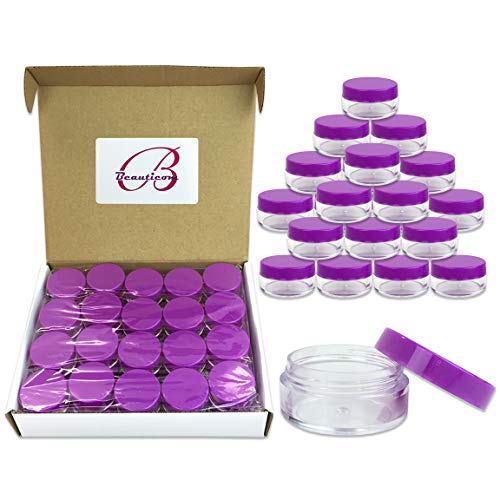 Beauticom 10g/10ml (0.35 Fl Oz) Round Clear Jars with Round Top Lids for Creams, Lotions, Make Up, Powders, Glitters, and more... (Color: Purple Lid, Quantity: 40 Pieces)