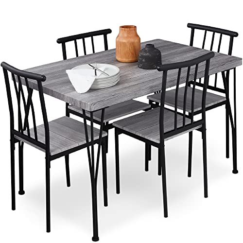Best Choice Products 5-Piece Metal and Wood Indoor Modern Rectangular Dining Table Furniture Set for Kitchen, Dining Room, Dinette, Breakfast Nook w/ 4 Chairs - Gray