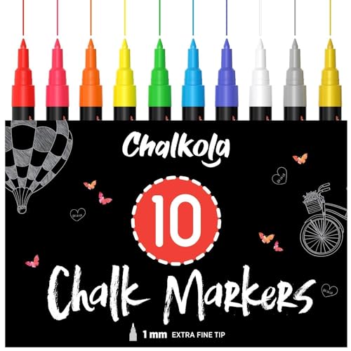 Extra Fine Tip Liquid Chalk Markers (10 Pack) with Gold & Silver - Dry Erase Marker Pens for Blackboard, Windows, Chalkboard Signs, Bistro - 1mm Tip