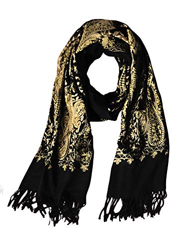 Women's Embroidered Oversize Tassel Shawl Scarf Wraps for Women (#3-Black)