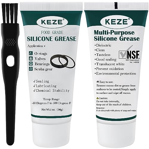 KEZE Food Grade Silicone Grease for Plumber Faucet O Rings Lubricant 1 oz 2-Pack with Brush