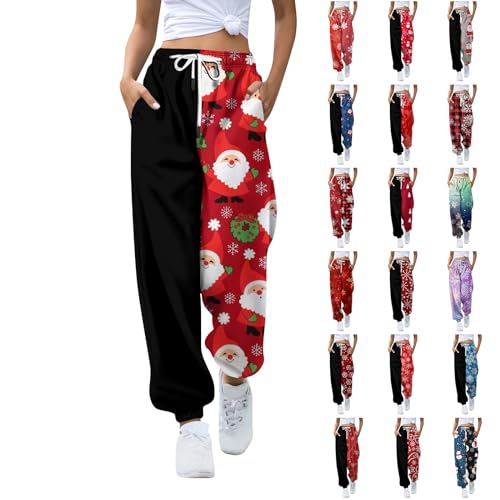 Fleece Lined Sweatpants for Women Christmas Elastic High Waisted Sweat Pants Drawstring Cinch Bottom Joggers with Pockets Womens 2023 Fall Winter Blue Sweat Pants Teen Girls Straight Leg Trousers