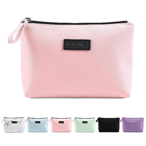 Small Makeup Bag for Purse Travel Makeup Bag with Zipper Pu Leather Makeup Pouch Cosmetic Bags for Women Pink Make Up Bag for Travelling (Pink)