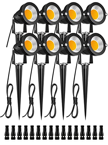 ZUCKEO Low Voltage Landscape Lights LED Landscape Lighting, 5W 12V Garden Pathway Lights Waterproof Warm White Walls Trees Flags Outdoor Landscape Spotlights with Stakes (8 Pack)