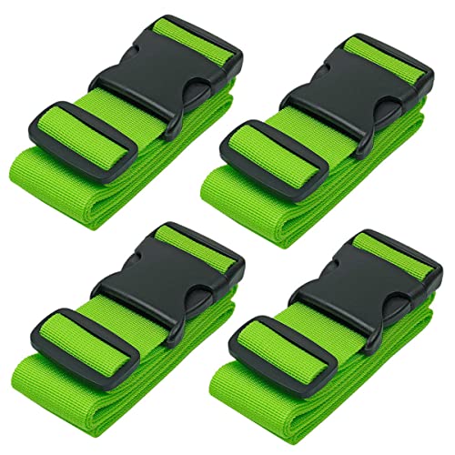 Luggage Straps for Suitcases (Neon Green, 4 PK), Premium Nylon Belts for Luggage Security, Heavy-Duty w/Adjustable Length (46”-78”) for Suitcase, Briefcase, Backpack & Travel Bag by BlueCosto