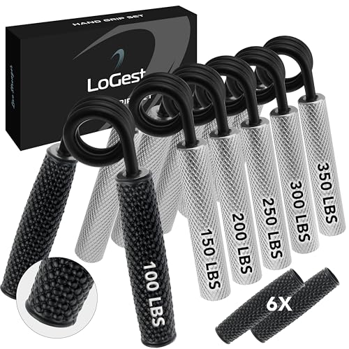 Logest Metal Hand Grip Set, 100LB-350LB 6 Pack No Slip Heavy-Duty Grip Strengthener with Gift Box, Great Wrist & Forearm Hand Exerciser, Home Gym, Hand Gripper Grip Strength Trainer