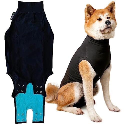 Recovery Suit for Dogs - Dog Surgery Recovery Suit with Clip-Up System - Breathable Fabric for Spay, Neuter, Skin Conditions, Incontinence - Large Dog Suit by Suitical, Black