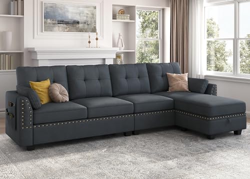 HONBAY Convertible Sectional Sofa L Shaped Couch Reversible Sectional for Small Apartment, Bluish Grey