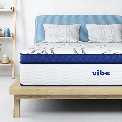 Vibe Quilted Hybrid Mattress, 12-Inch Innerspring and Pillow Top Gel Memory Foam Mattress, Fiberglass Free, CertiPUR-US Certified Bed in a Box, Queen