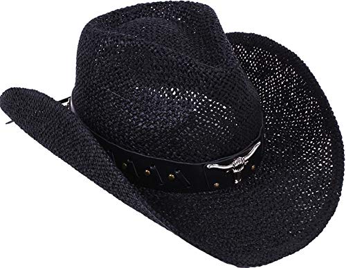 Livingston Men & Women's Woven Straw Cowboy/Cowgirl Western Hat, Black