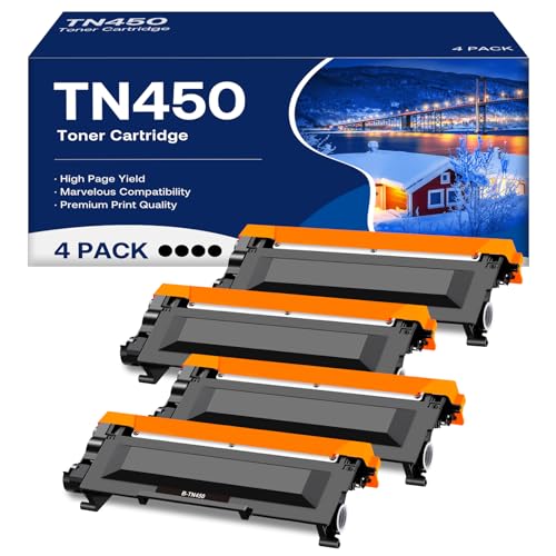 Tn450 Toner Cartridge Replacement for Brother TN-450 TN420 Compatible with HL-2270DW HL-2280DW MFC-7360N MFC-7860DW DCP-7065DN Intellifax 2840 2940 Printer, (4 Black)