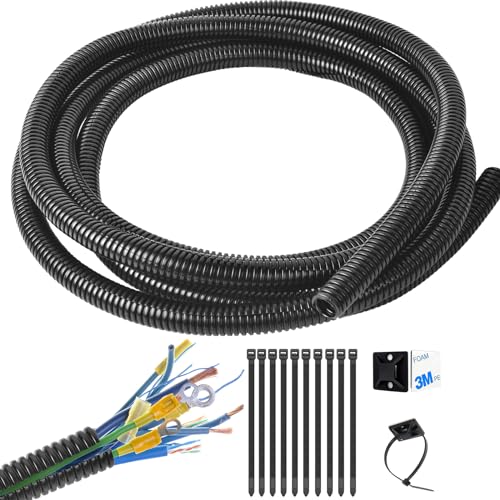 1/4 Inch Wire Loom Split Tubing - 30 ft Cord Protector Electric Wires Covers, Automotive Wire Flexible Conduit, Plastic Wire Cover with Cable Zip Tie (1/4'-30ft)