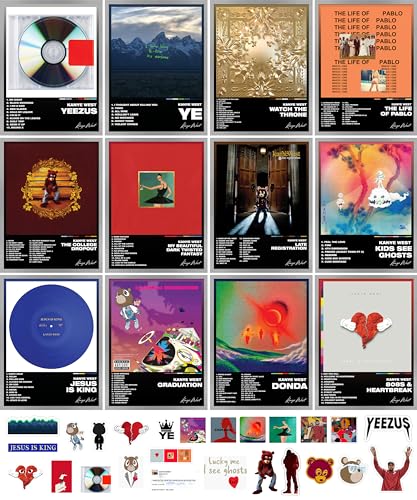 unique america 12 Pcs | Posters, Album Cover Posters, Music Posters, Album Covers For Wall Decor, Album Posters, Kanye West Poster 12x16” Total 12 Kanye Poster & 25 Stickers Black Design Unframed