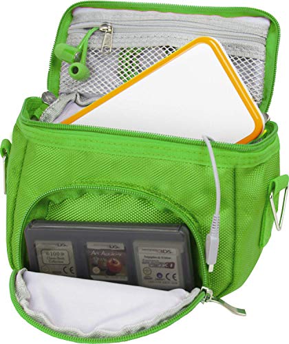 Orzly Travel Bag for Nintendo DS Consoles (New 2DS XL / 3DS / 3DS XL / New 3DS / New 3DS XL / Original DS / DS Lite / DSi / etc.) - Includes Belt Loop, Carry Handle, Shoulder Strap - GREEN