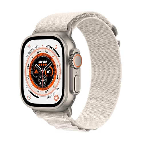 Apple Watch Ultra [GPS + Cellular 49mm] Titanium Case with Starlight Alpine Loop, Large (Renewed)