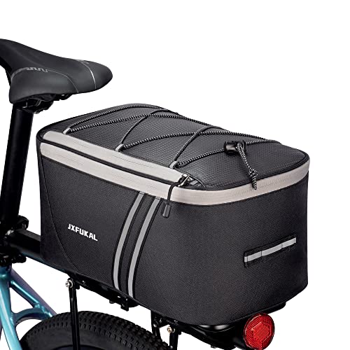 JXFUKAL Rear Bike Rack Bag with Rain Cover, 7L/9L/10L/12L Waterproof Bicycle Ebike Saddle Bag Cycling Pannier Trunk Carrier with Reflector & Adjustable Cord for Commuter Travel Outdoor